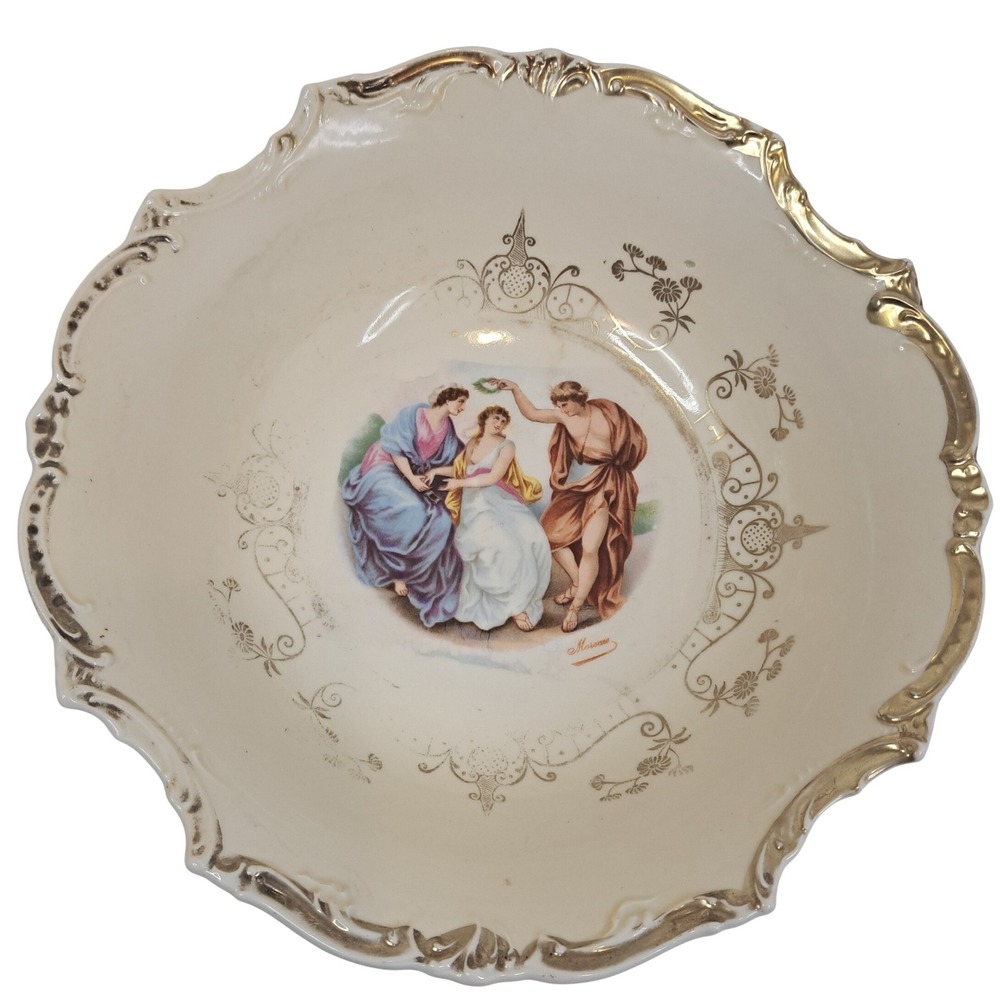 Bleecker China Germany Classical Moreau Scene Scalloped Gold Trim 9 Inch Bowl